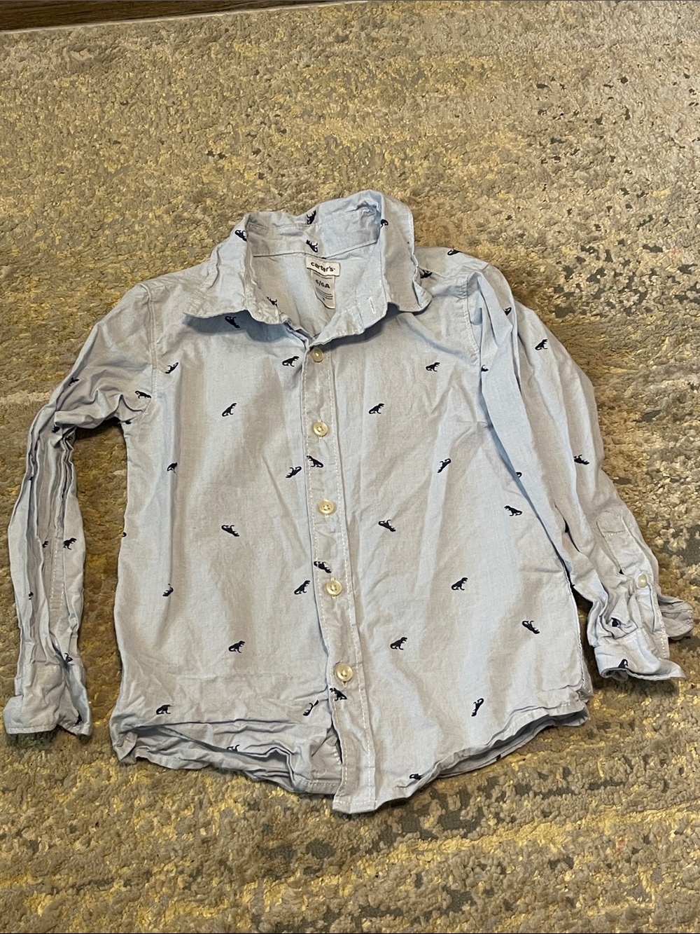 Boys light blue dinosaur button down